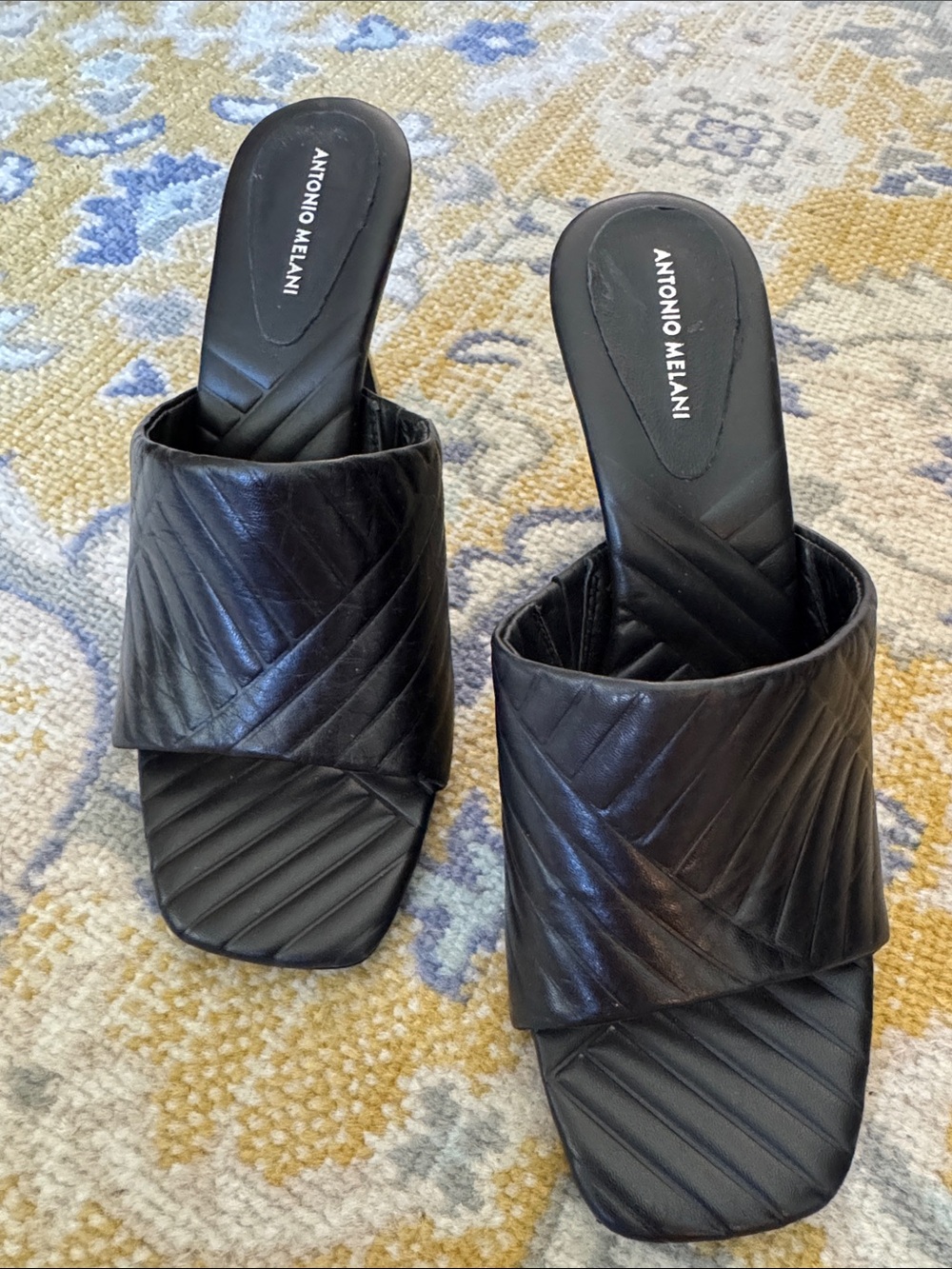 ANTONIO MELANI Black Quilted Leather Slide Mules